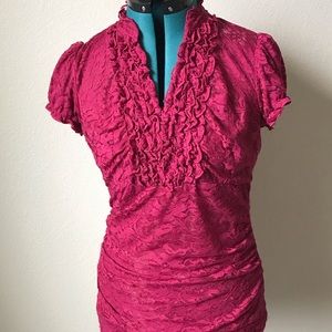 Maurices cinched ruffle maroon lace blouse Medium